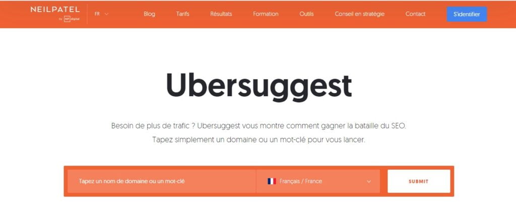 Ubersuggest: Recherche de mots clés