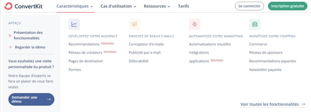 Convertkit: fonctionnalités