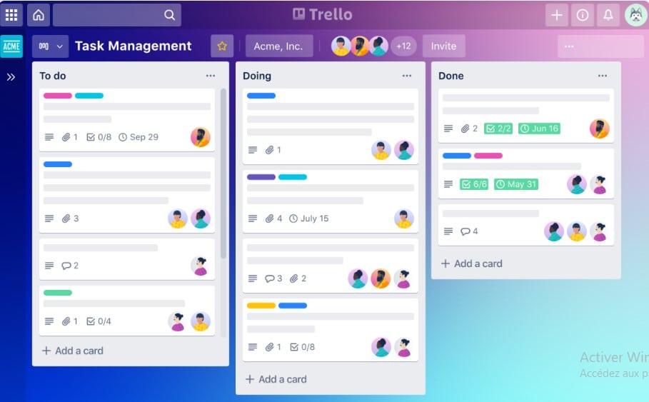 Trello app: Tableau,liste et carte