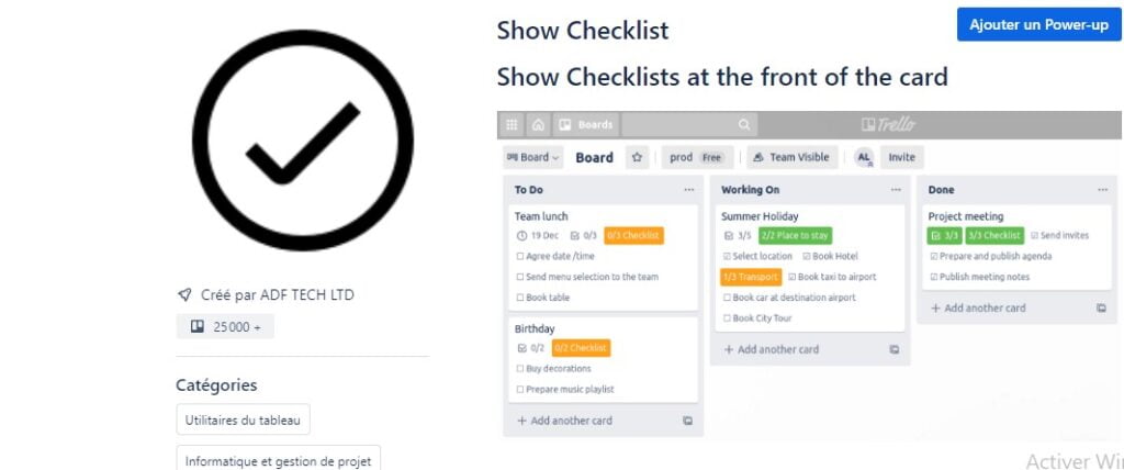 trello app: checklist