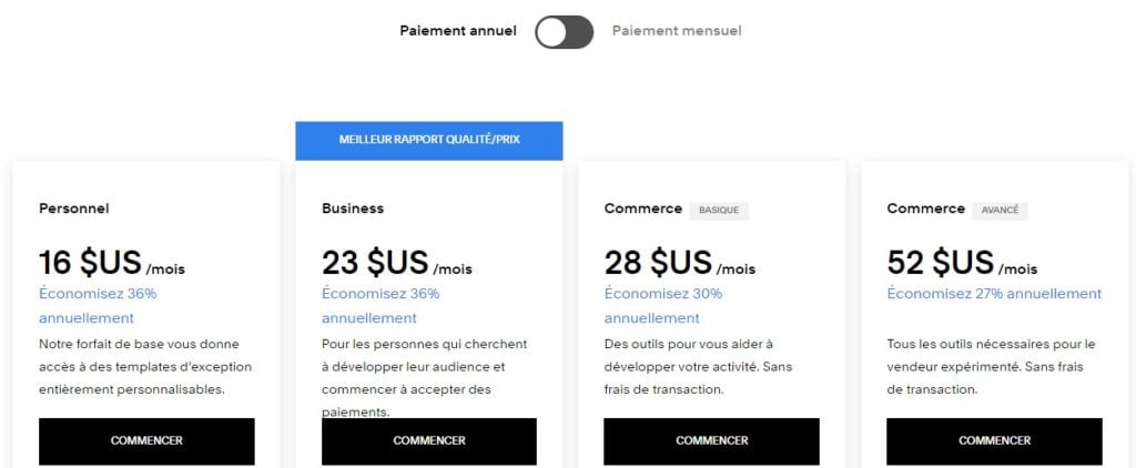 squarespace avis : Tarification et Plans