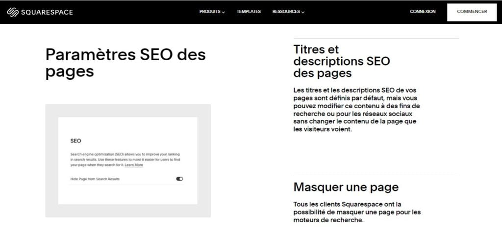 squarespace avis : Fonctionnalités SEO